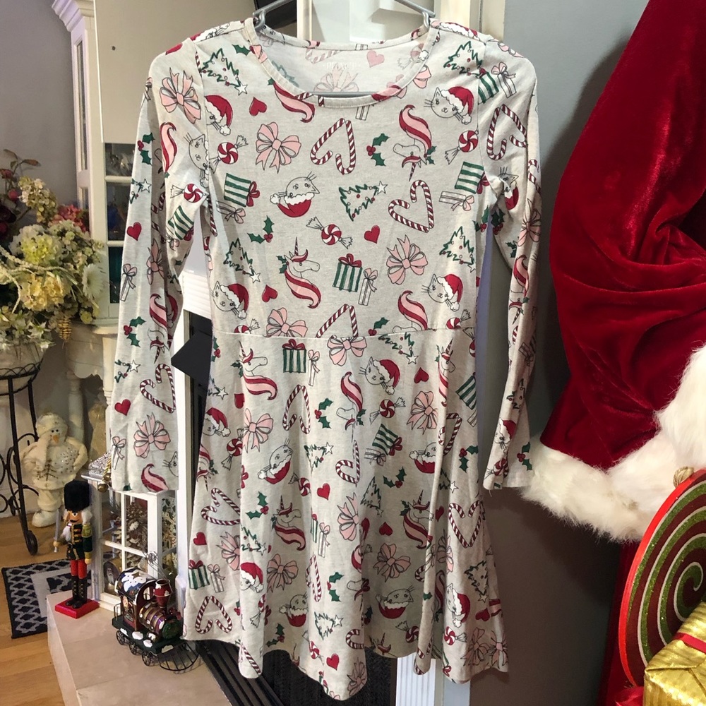 The Children’s Place Girls Winter Christmas Cat Long Sleeve Dress